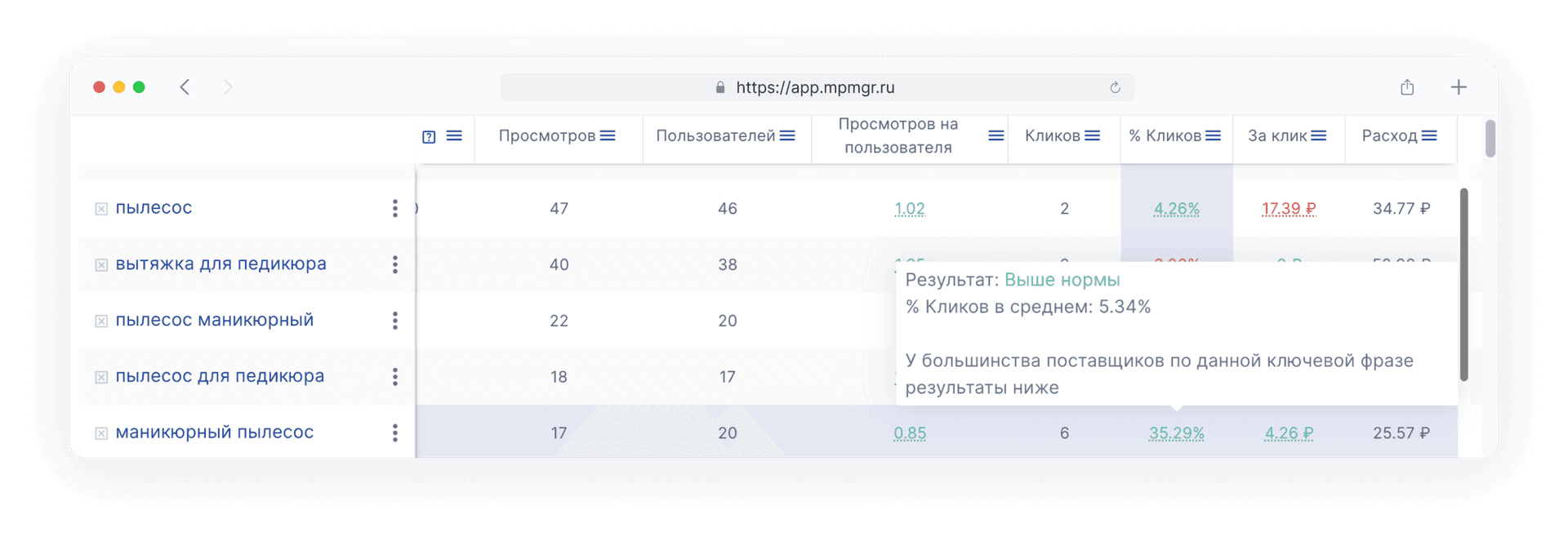 Интерфейс MP Manager